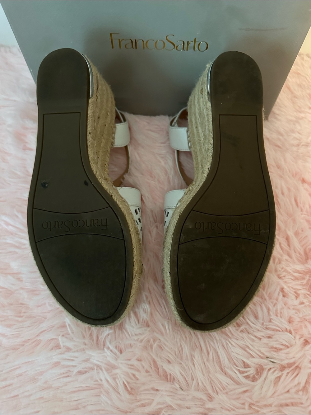 Franco Sarto White Perforated Espadrille Wedge Sandals with Ankle Strap - Picture 7 of 9